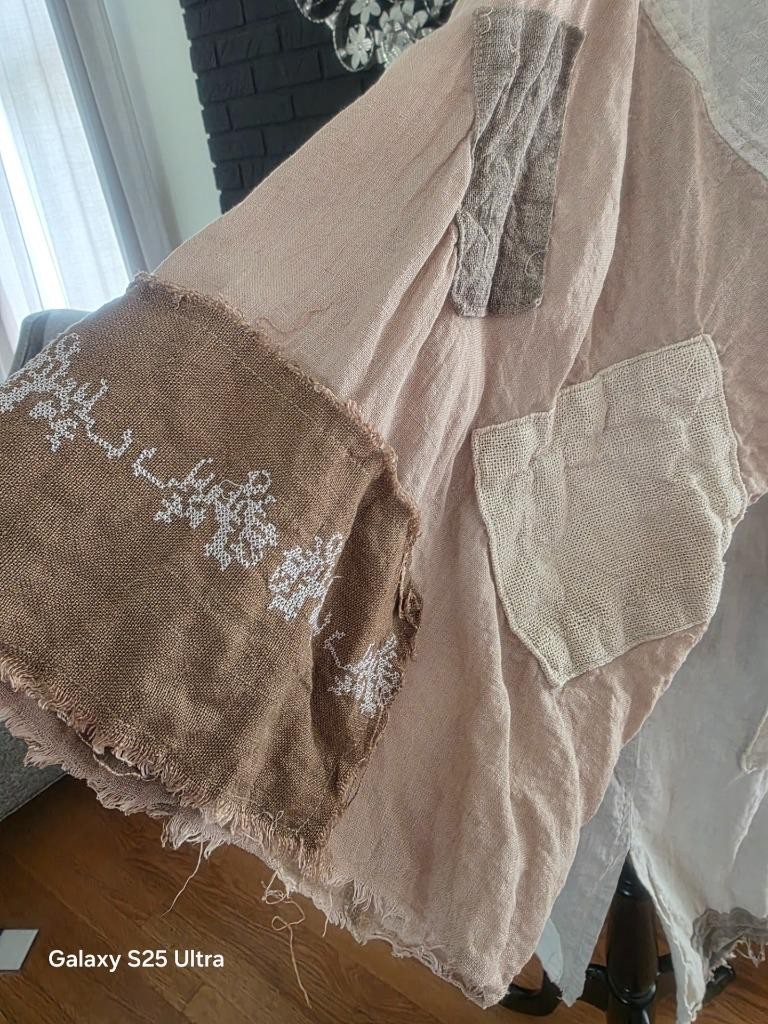 Rare Magnolia Pearl Love Line Linen Patchwork Kimono Duster image 6