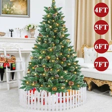 4/5/6/7FT Snow Flocked Christmas Tree With Lights Bushy Pine Cones Bushy Decor