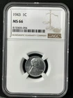1943 1C  Lincoln Wheat One Cent NGC MS66   8155835-094