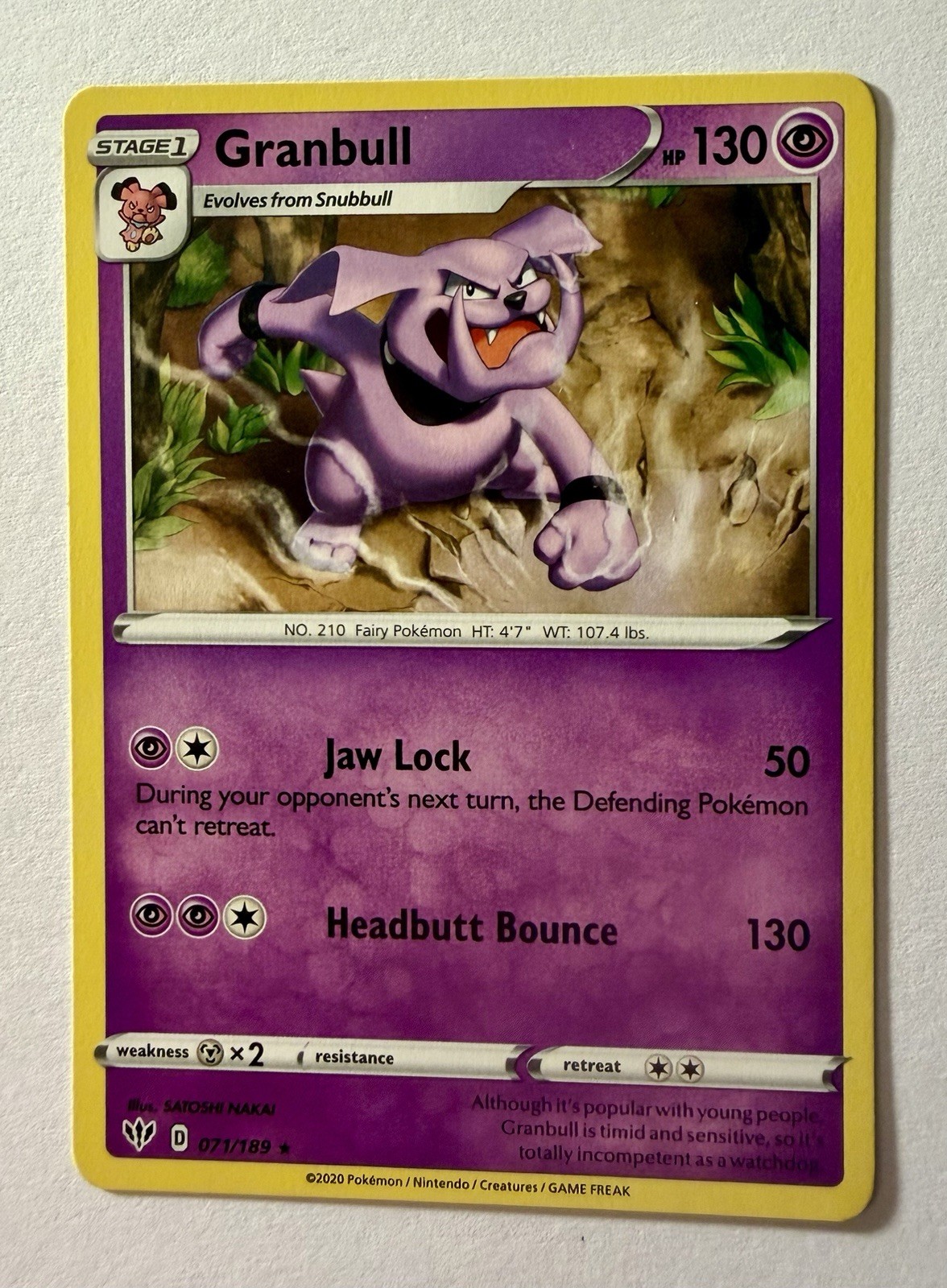Granbull 071/189 Rare Darkness Ablaze Pokemon Near Mint