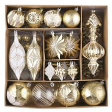Christmas Tree Ornaments Set, 80ct White and Gold Shatterproof Christmas Tree...