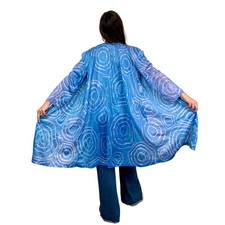 Vintage Shibori Hand Dyed Nylon Robe Duster Blue Upcycled Boho Festival Kimono