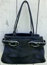 Cole Haan Village F04 Black Pebbled Leather Handbag with White Piping Stitching