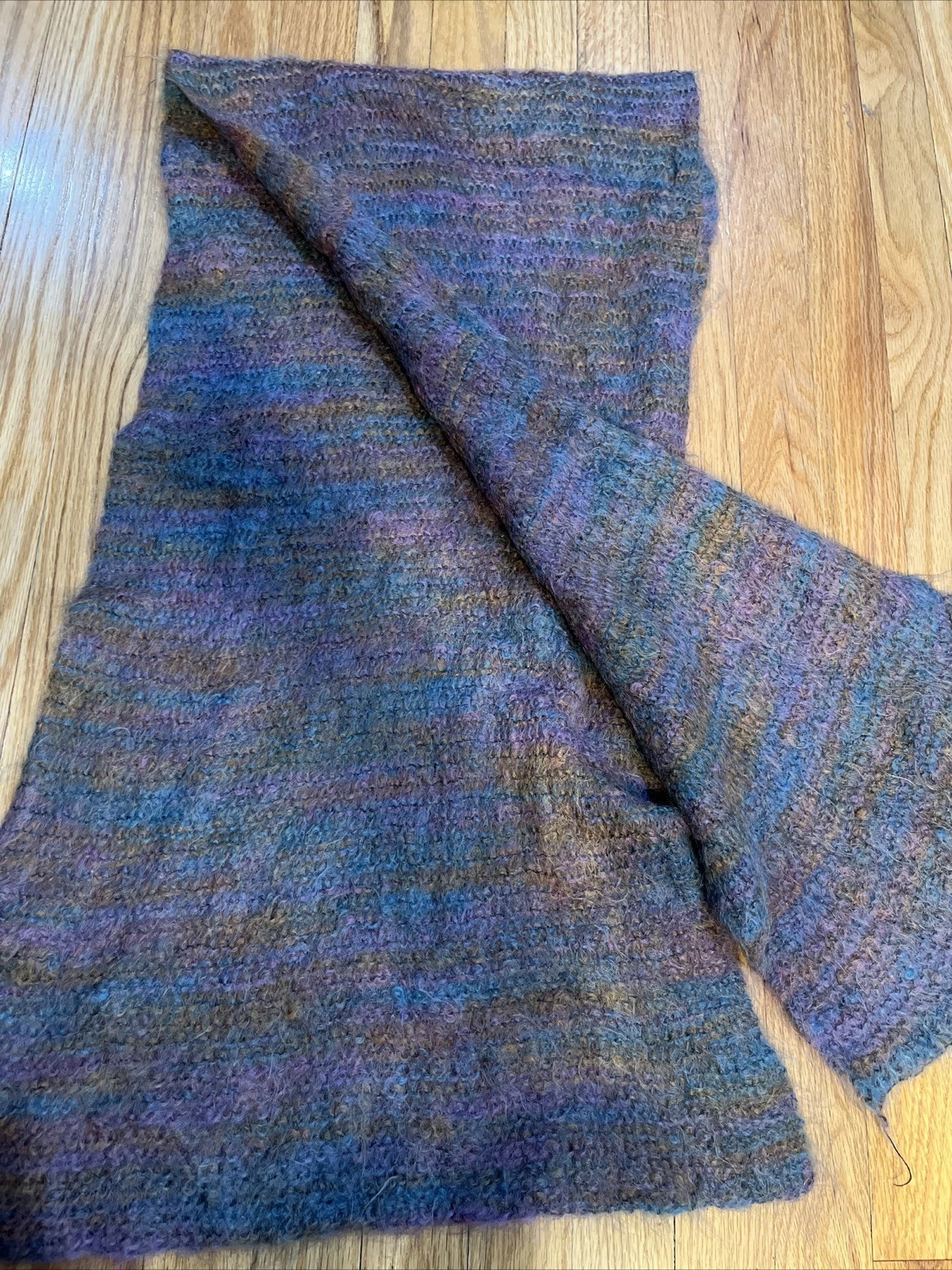 Gorgeous Hand Made Wool And Mohair Multicolored Scarf 62” X 16” Purple Blue