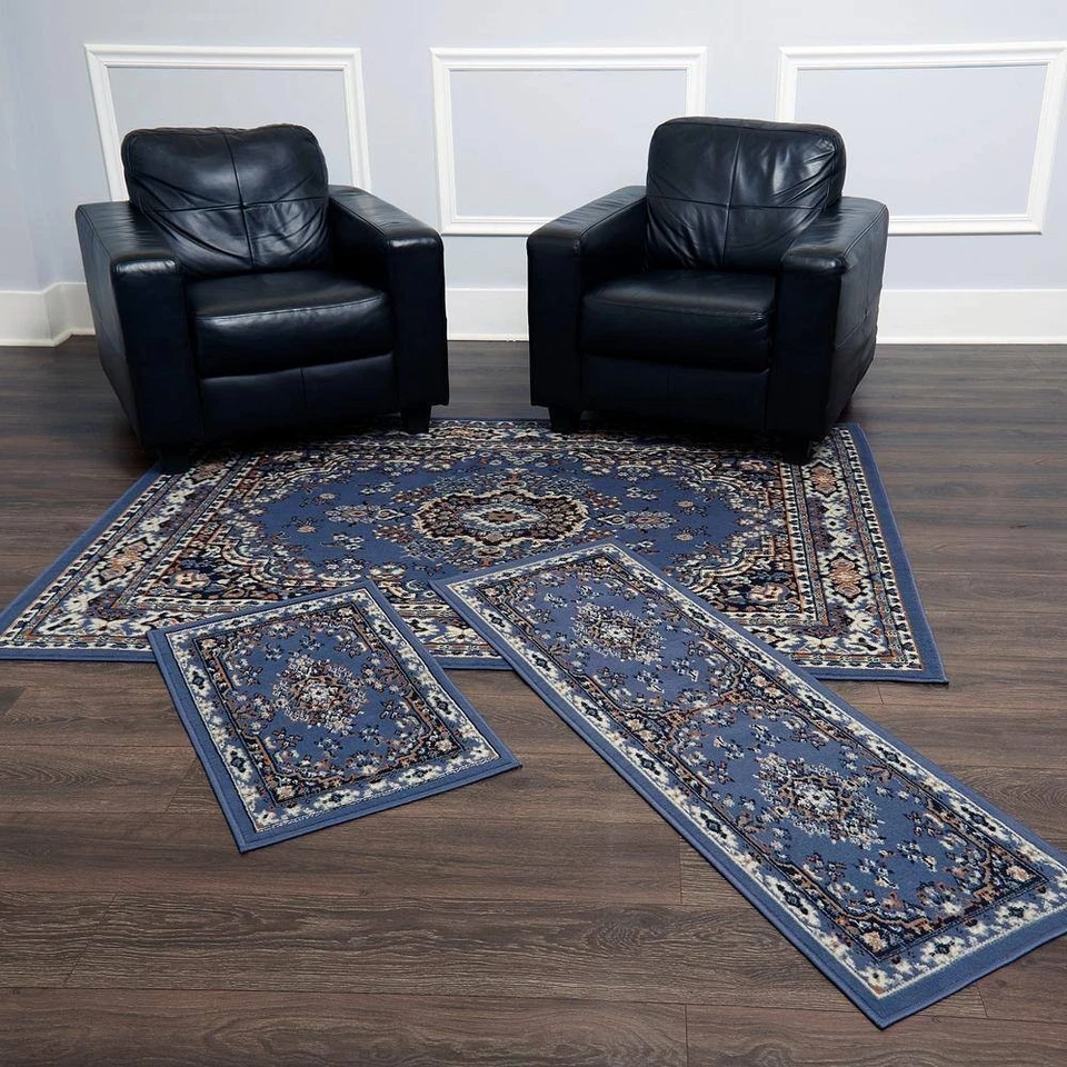 Area Rug Runner Scatter Set Blue/Brown Medallion Design 5 ft. x 7 ft. (3-Piece) - Image 3 of 4
