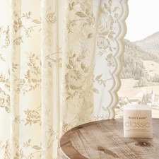 SEEKRIGHT Beige Lace Curtains 84 Inches Long Victorian Floral Sheer Curtains ...