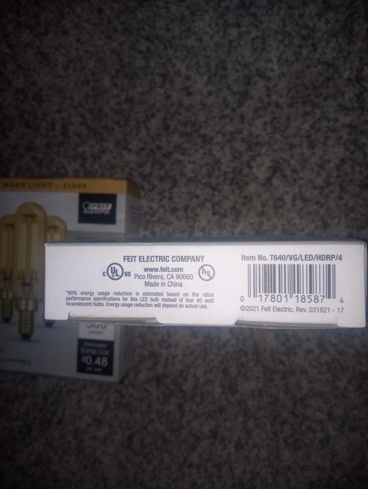 Feit Electric Candelabra Base Amber Glass LED Lamps, T6, 4 Watts 300 Lumens - Image 2 of 3