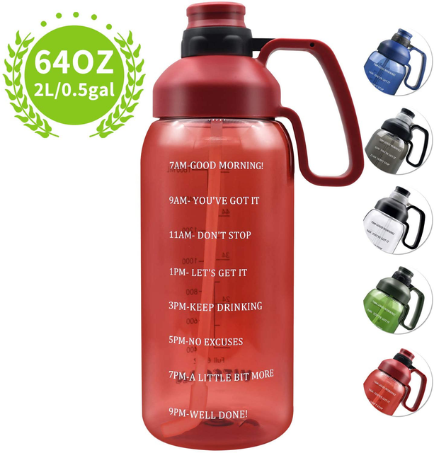 64 OZ Water Bottle with Straw, Motivational Water Bottle