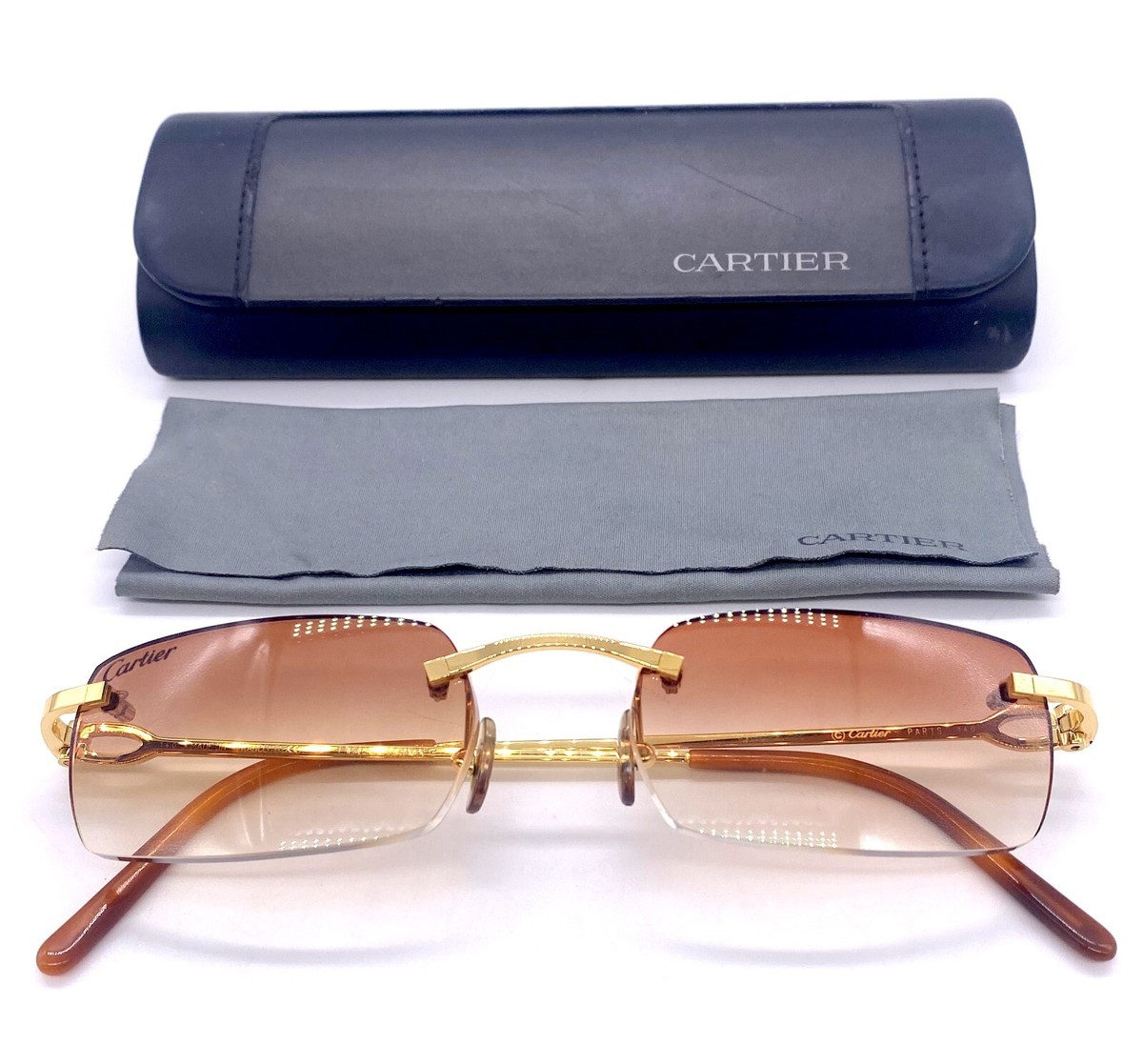 Cartier Sunglasses Rectangle Rimless Unisex Eyewear Glasses