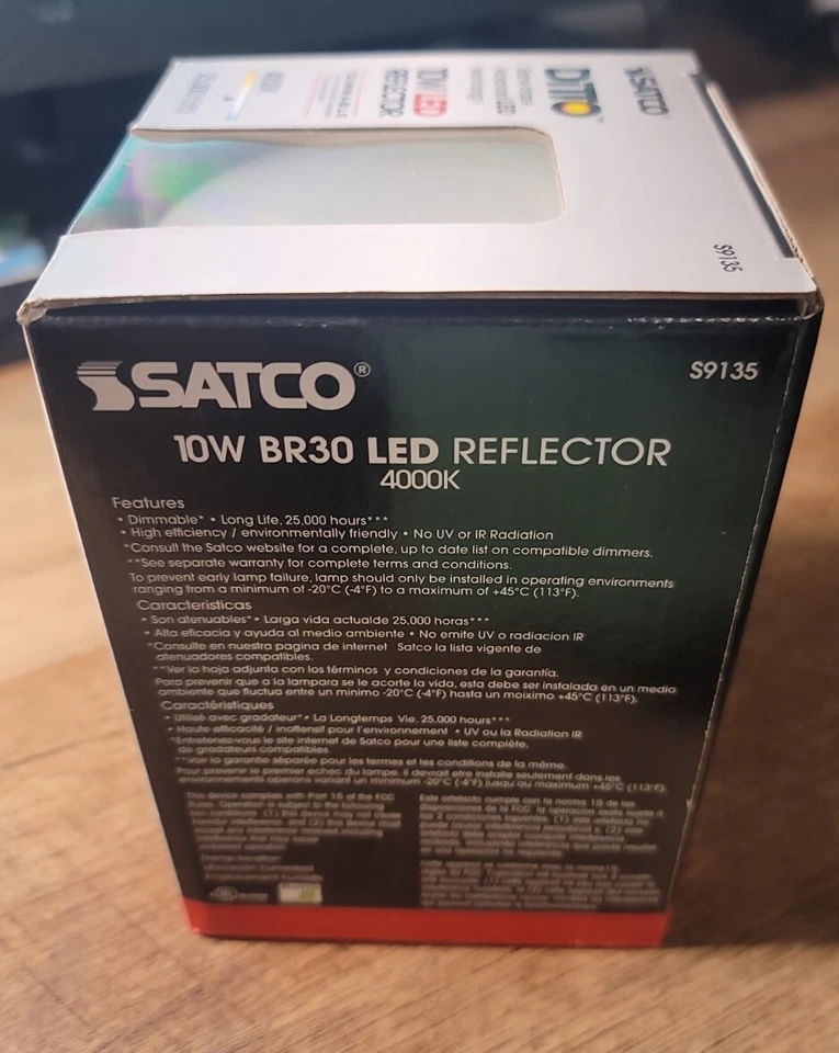 Satco S9135 - LED Lamp, Dimmable, BR30, 10W, 120V 25,000 Hours 830 Lumens White - Image 4 of 4