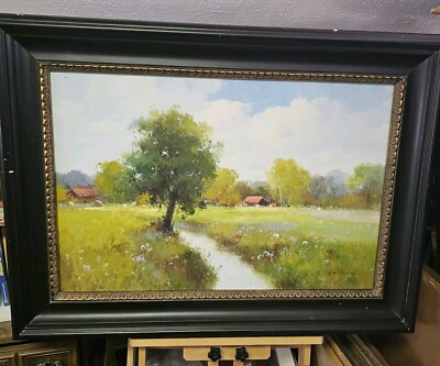 Zhao Huxie ''Clifton'' Impressionist  Landscape Oil Painting Framed 47x34 Signed 