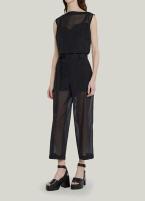 Sacai Women's Black Sheer Pinstripe Straight-Leg Belted