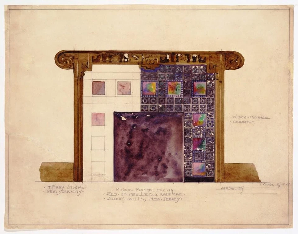 Louis Comfort Tiffany Architectural Design Print – Mosaic Mantel (1911) to Frame - Image 2 of 2