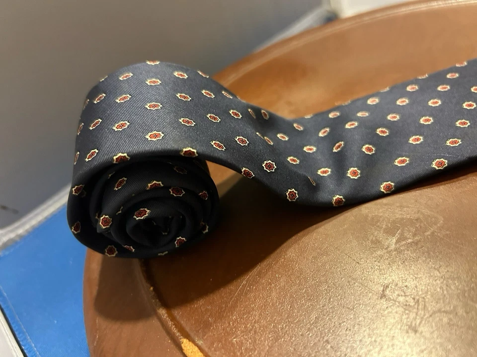 Corbata Hardy Amies Hecha en Italia Para Hombre Azul Lunares 100% Seda Foto 3 de 4