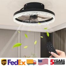 16" Modern Ceiling Fan LED Light Flush Mount Fixture kit With Remote APP Control