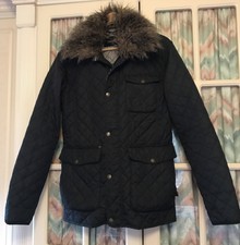 Ladies Hawkshead Black Quilted Jacket With Detachable Faux Fur Trim Size Uk M