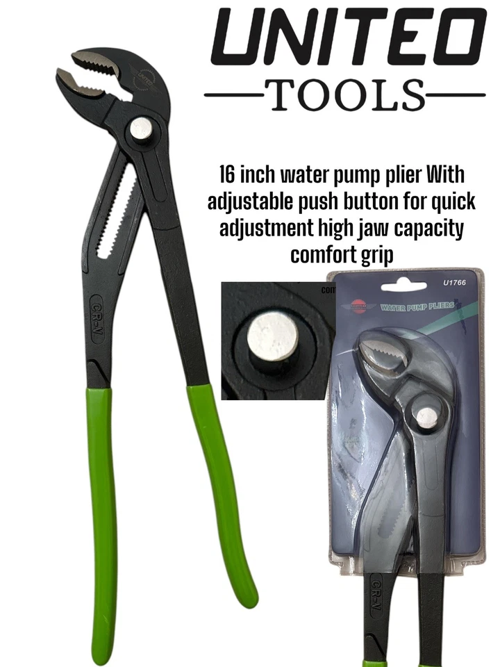 UNITED TOOLS 16" Large Plumbers Soft Grip Waterpump Pipe Wrench Pliers Grips Pump Toole Hex