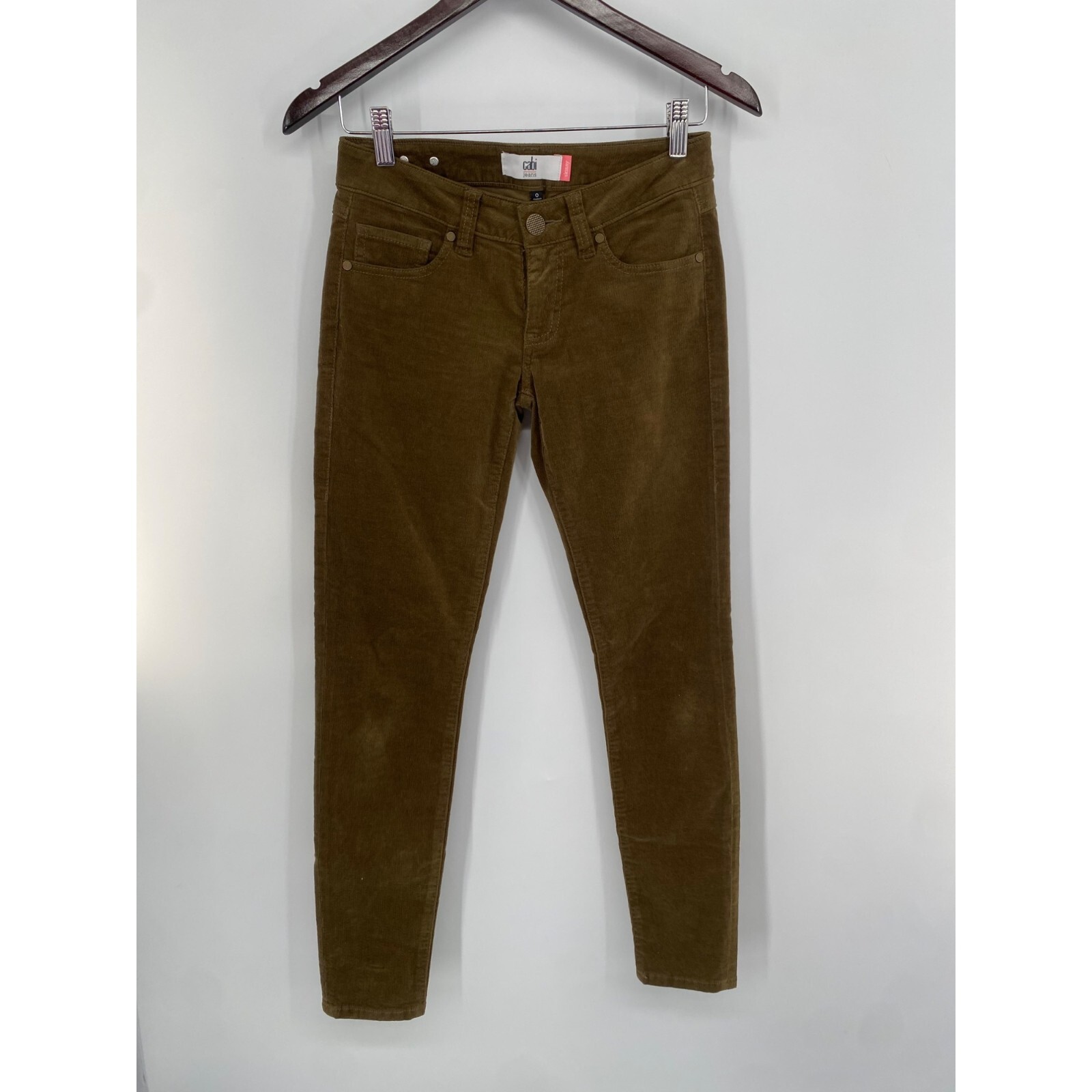 CAbi Skinny Moss Brown Corduroy Woman’s Stretchy Jeans Style 3567 Low