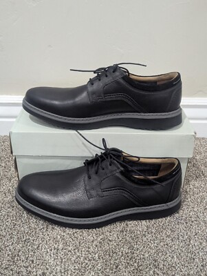 Size 10 Men's Clarks Unstructured Un Geo Lace Black Leather Lace Up Oxford Shoes