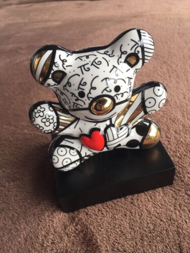 Romero Britto: porcelain sculpture "GOLDEN TRULY YOURS", bear, new, CoA, $250 - Picture 1 of 9
