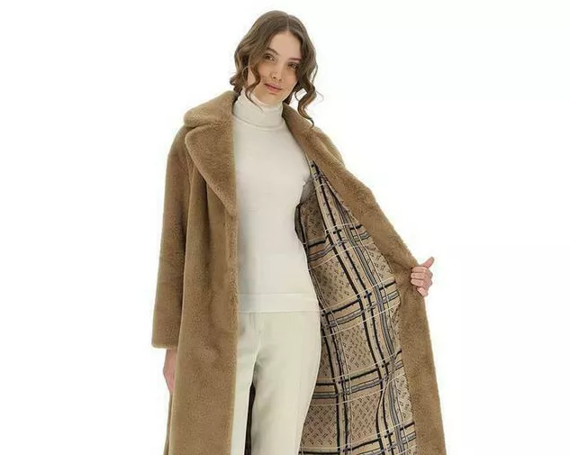 685 New HERNO Faux Fur Teddy Coat,50/14,Oversized,Jacket,Notch Collar,Camel,NWT