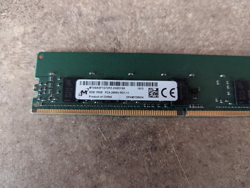 MICRON 8GB 1RX8 PC4-2666V ECC REG SERVER MEMORY MTA9ASF1G72PZ-2G6D1SK W6-1(12) - Picture 2 of 5