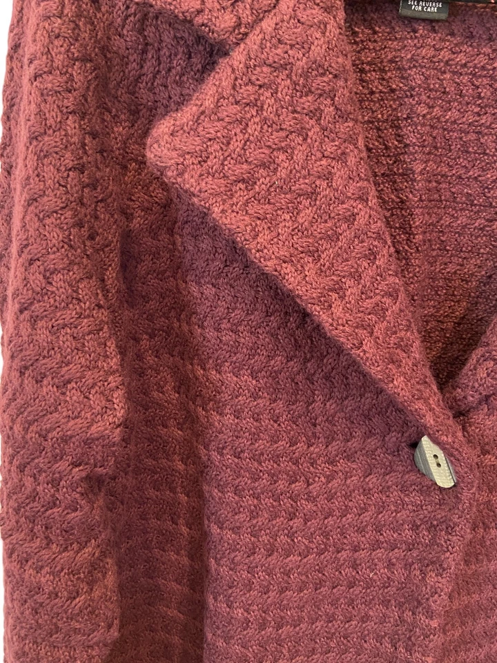 Cárdigan Dialogue Rojo Mezcla Lana Merino Un Botón Grueso Tejido Pequeño Abrigo XL Foto 3 de 4