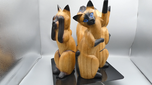 MCM Siamese Cat Solid Wood Figurines Folk Art Sculptures Hand Carved 12" 5pc Set - Video 1 of 1
