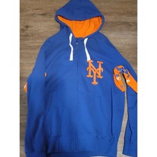 MLB New York Mets Full Zip Hoodie Orange Accent Baseball Fan Apparel