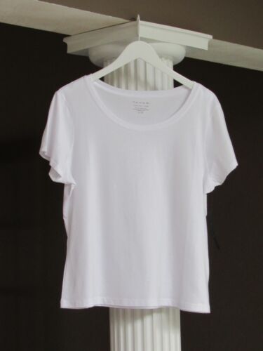 TAHARI White ROUND NECK Short Sleeve PIMA COTTON BLEND Top Shirt Size L NWT