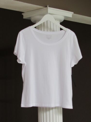 TAHARI White ROUND NECK Short Sleeve PIMA COTTON BLEND Top Shirt Size L NWT - Picture 1 of 3