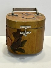 Vtg Floral Wooden Decoupage Box Purse Decorative Keepsake Applique Brown