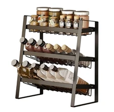 3 Tier Free Standing Spice Rack Seasoning Jars Organiser Holder Storage Counter