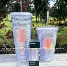 3 NWT Starbucks 2023 Unicorn Iridescent Bling Venti, Grande & Keychain