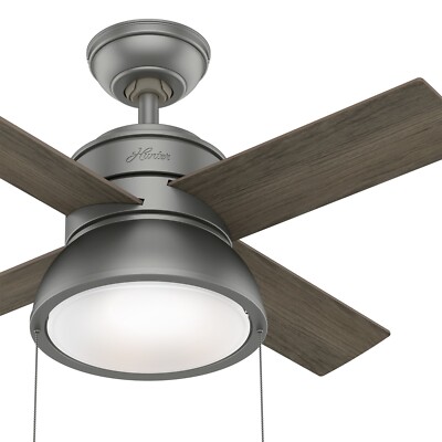 Hunter Fan 36 in Contemporary Matte Silver Ceiling Fan with Light and Pull Chain