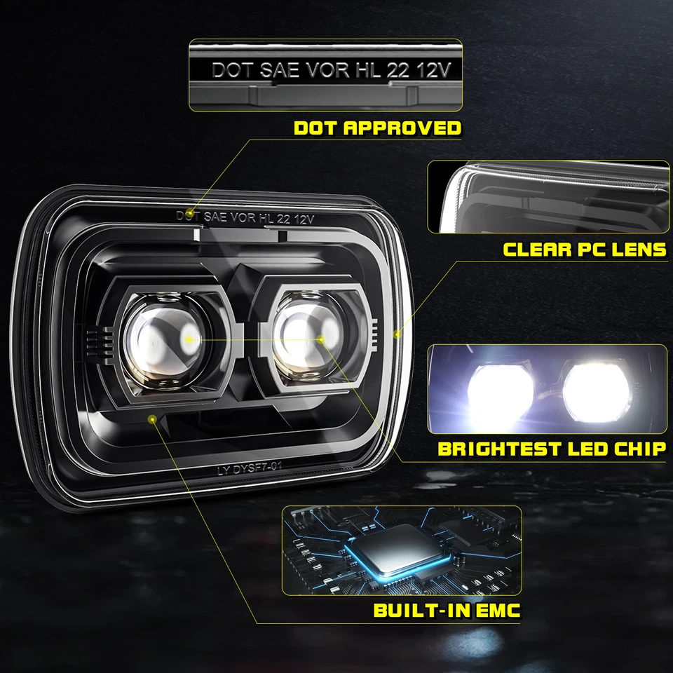 Par de faros LED 7x6 5x7"" alto/bajo sellados para Dodge Ram 50 1983-1993 Ramcharger Foto 3 de 4