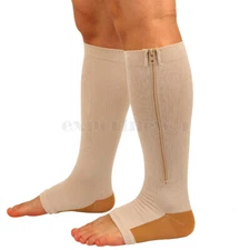ZIPPER Compression Socks Open Toe 20-30mmHg Stocking Support Leg Calf Stockings