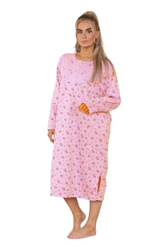 Ladies Thermal Nightie Long Sleeve FLEECE Lined Floral Print WINTER WARM Nightie - Afbeelding 6 van 17