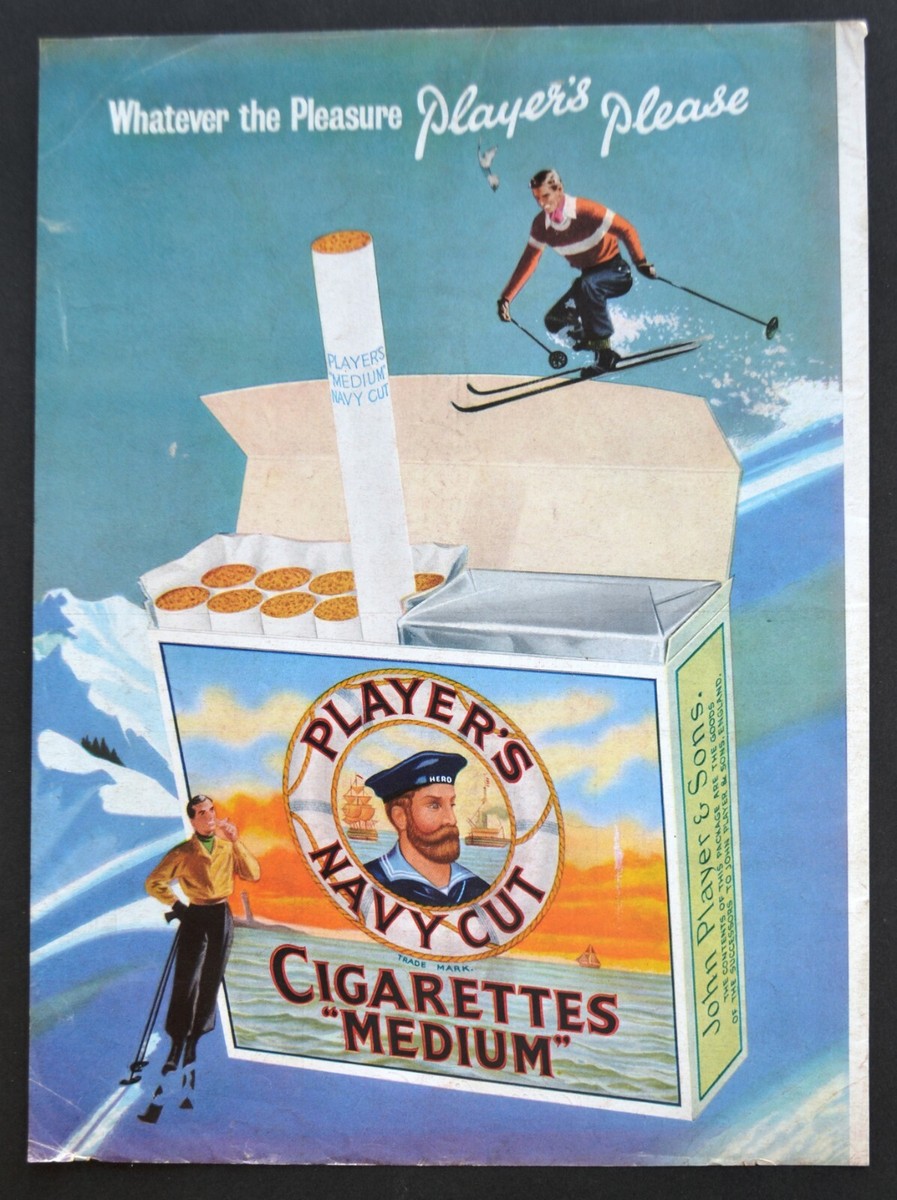 RARE 1961 Player's Cigarettes Navy Cut Tobacco Original Vintage Print Ad  Skiing