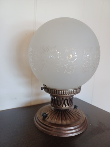 Vintage Frosted Cream Globe Ceiling Light Fixture Virden Lighting Made In USA - Picture 3 of 6