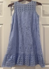 Ann Taylor LOFT Dress Sz 4 Blue Eyelet Sleeveless Peplum Hem