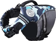 Sports Style Small Dog/Puppy Life Jacket Adjustable, Swim Harness XS, Camo Blue