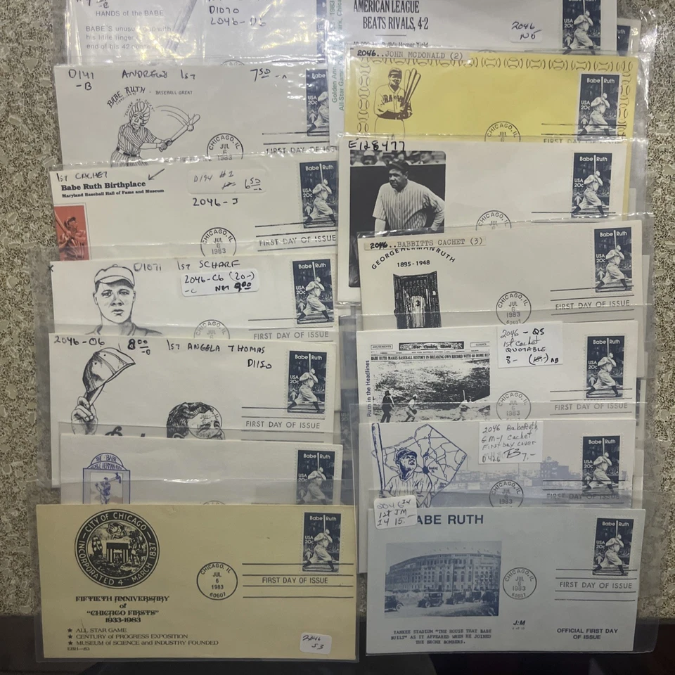 FDC 2046 Babe Ruth 67 Different Cachets RARE Postmarked Chicago And St. Vincent - Image 3 of 4