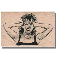 Wood Rubber Stamp, SCREAMING LADY, Hand, Retro, 50s, Woman, People, Face, Scary