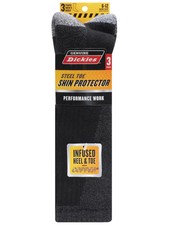 Dickies Men's Boot Crew Socks, Shin Protector, 3 Pack Black