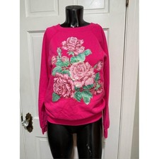 Medium Vintage Womens Pink Rose Sweatshirt Long Sleeve 1990 1980 Embellishment