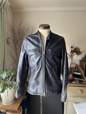 VANSON Navy Leather Single Rider Jacket Size 36 Made in USA Cowhide