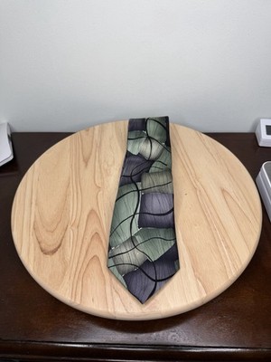 J. Garcia Moon Mountains Col: 51 100% Silk Tie Abstract Art Design Green/ Gray