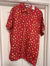 Disney Parks Mickey Treats Hawaiian Button Shirt Mens XL Tiki Dole Whip Red NWT