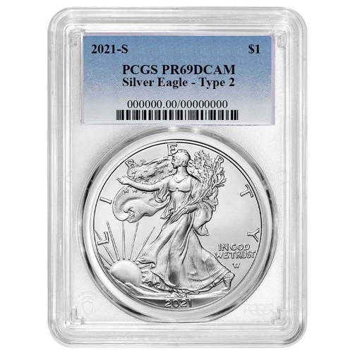 2021-S Proof $1 Type 2 American Silver Eagle PCGS PR69DCAM Blue Label